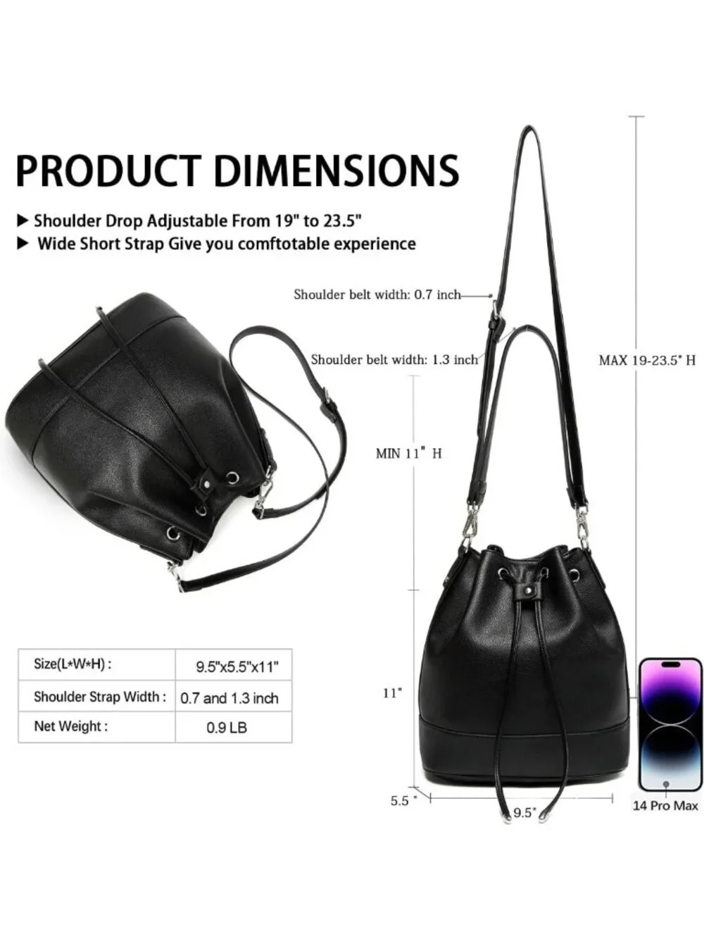 Stylish Leather Bucket Bag & Drawstring Crossbody Purse for Women - Medium Tote